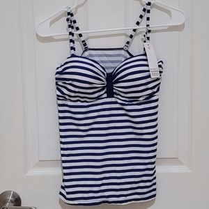 Lover-Beauty Blue White Striped Tankini Top